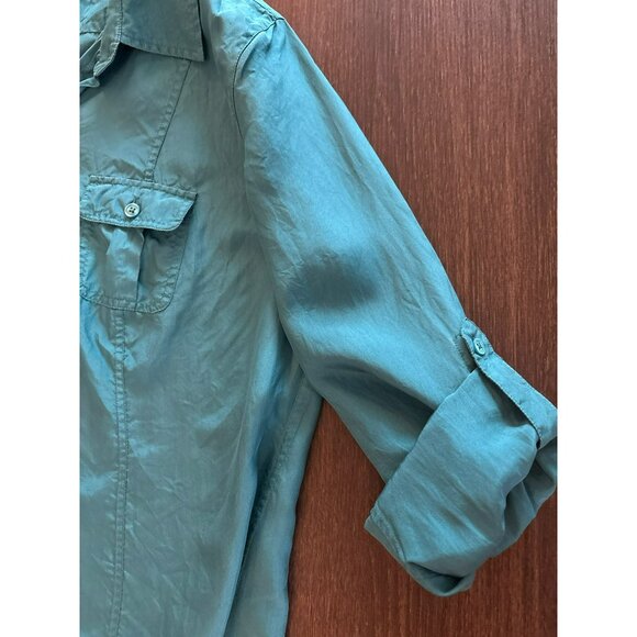 Tommy Bahama Turquoise 100% Silk Button-Up Collared Shirt M - Picture 8 of 10